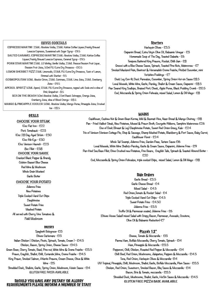 Menu – Chives Brasserie